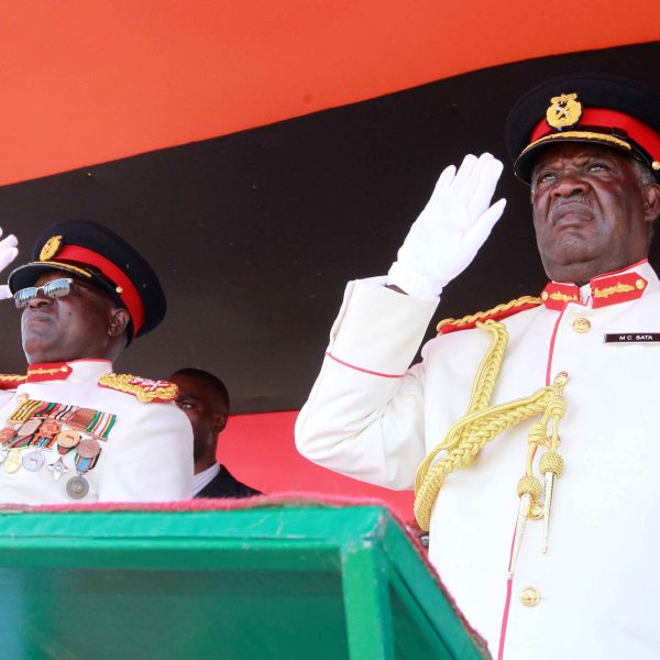 President Michael Sata with Zambia Army commander Lt Gen Paul Mihova (l)  during the commissioning parade  for Intake 22 at in Kabwe yesterday -Picture by Thomas Nsama